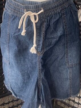 Denim Drawstring Shorts- Blue